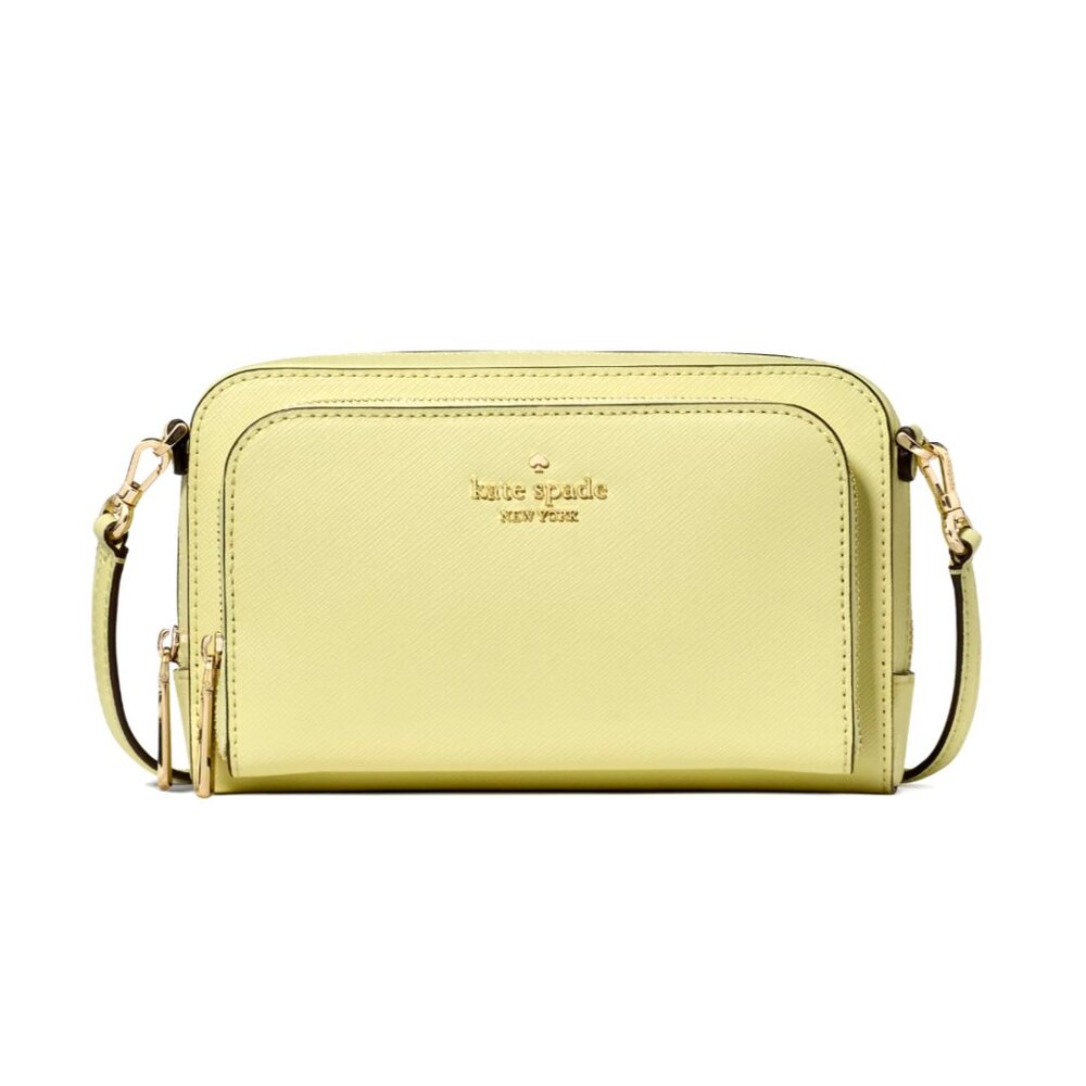 New Kate Spade Staci Dual Zip Around Crossbody Saffiano Leather Tennis Ball